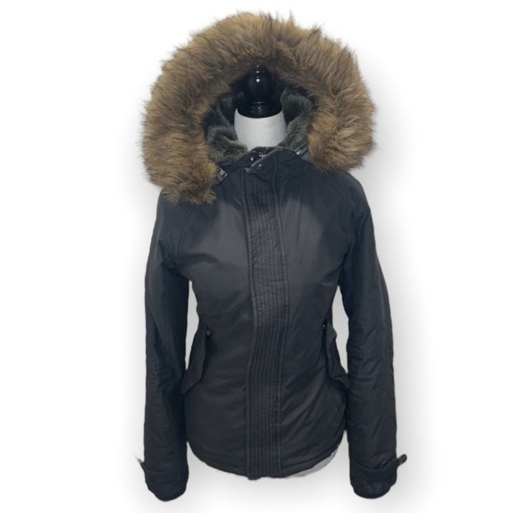 TNA Black Ski & Snow Jacket with Brown Fur Hood